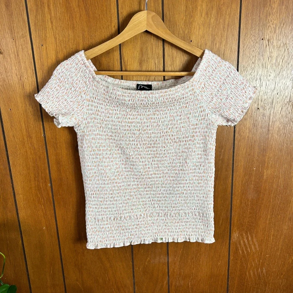 y2k Art Class Girls XL 14/16 Smocked‎ Floral Top Pastel Short Lettuce Edge Hem